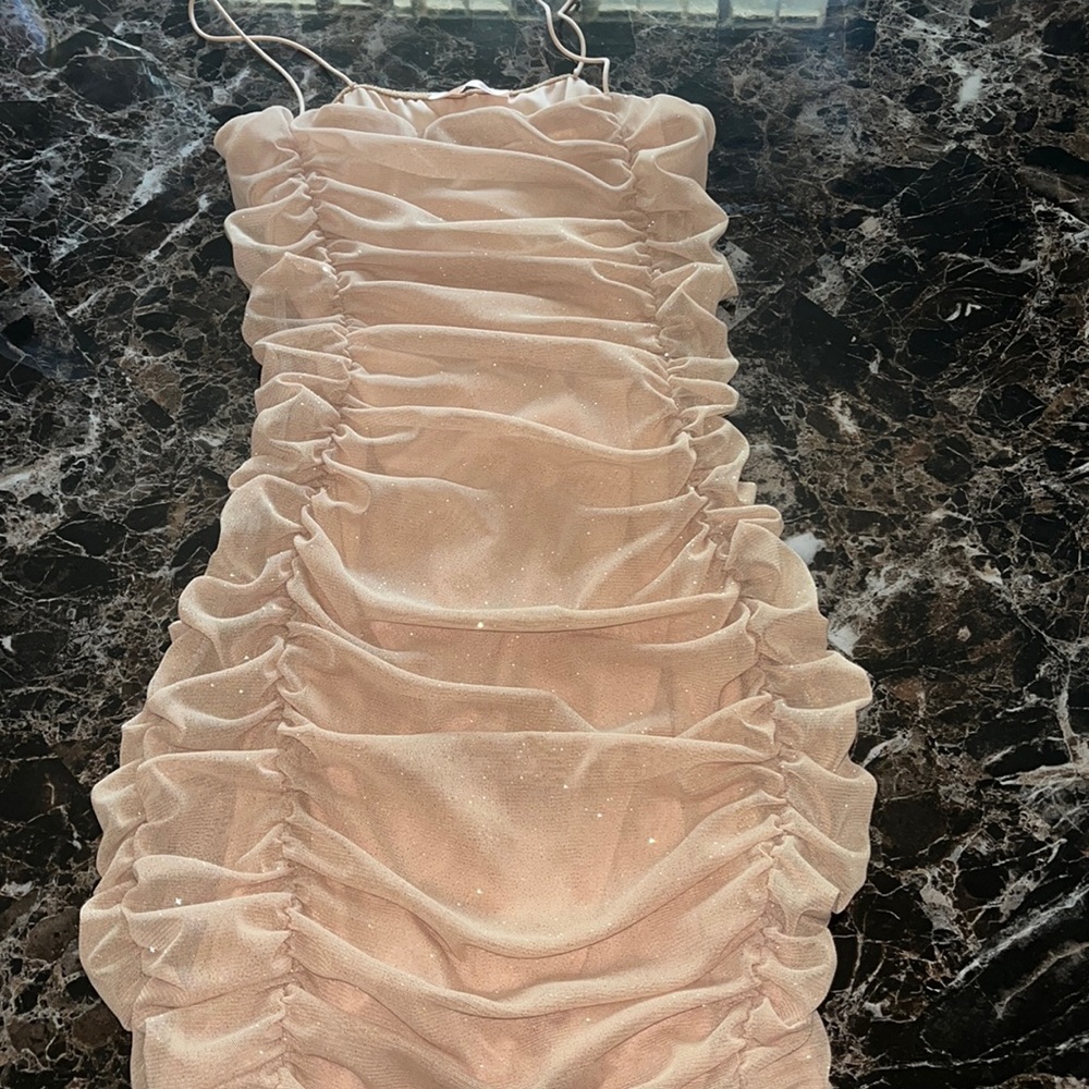Misty rose champagne gold mini dress